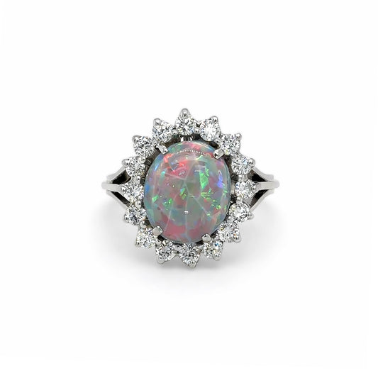 14KW 3.65CTW OPAL-DIAMOND HALO RING "TOP GEM QUALITY" VS/F-G 5.7G - Michael & Co. Jewelers
