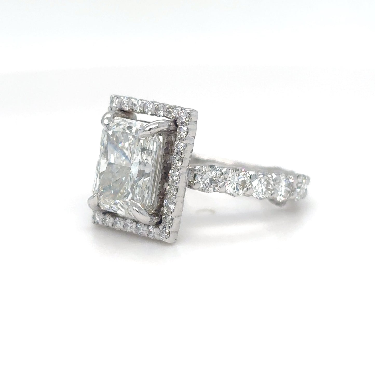 14KW 4.01CTW RADIANT DIAMOND HALO ENGAGEMENT RING I1/H 5.9G