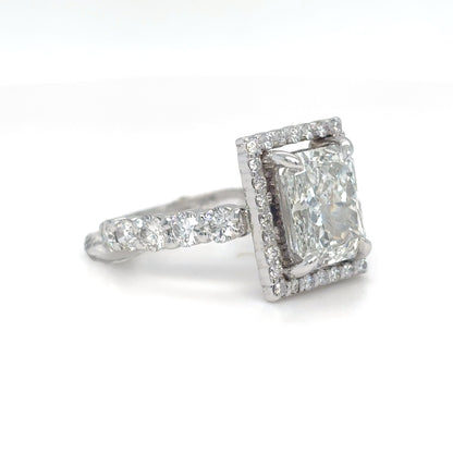 14KW 4.01CTW RADIANT DIAMOND HALO ENGAGEMENT RING I1/H 5.9G
