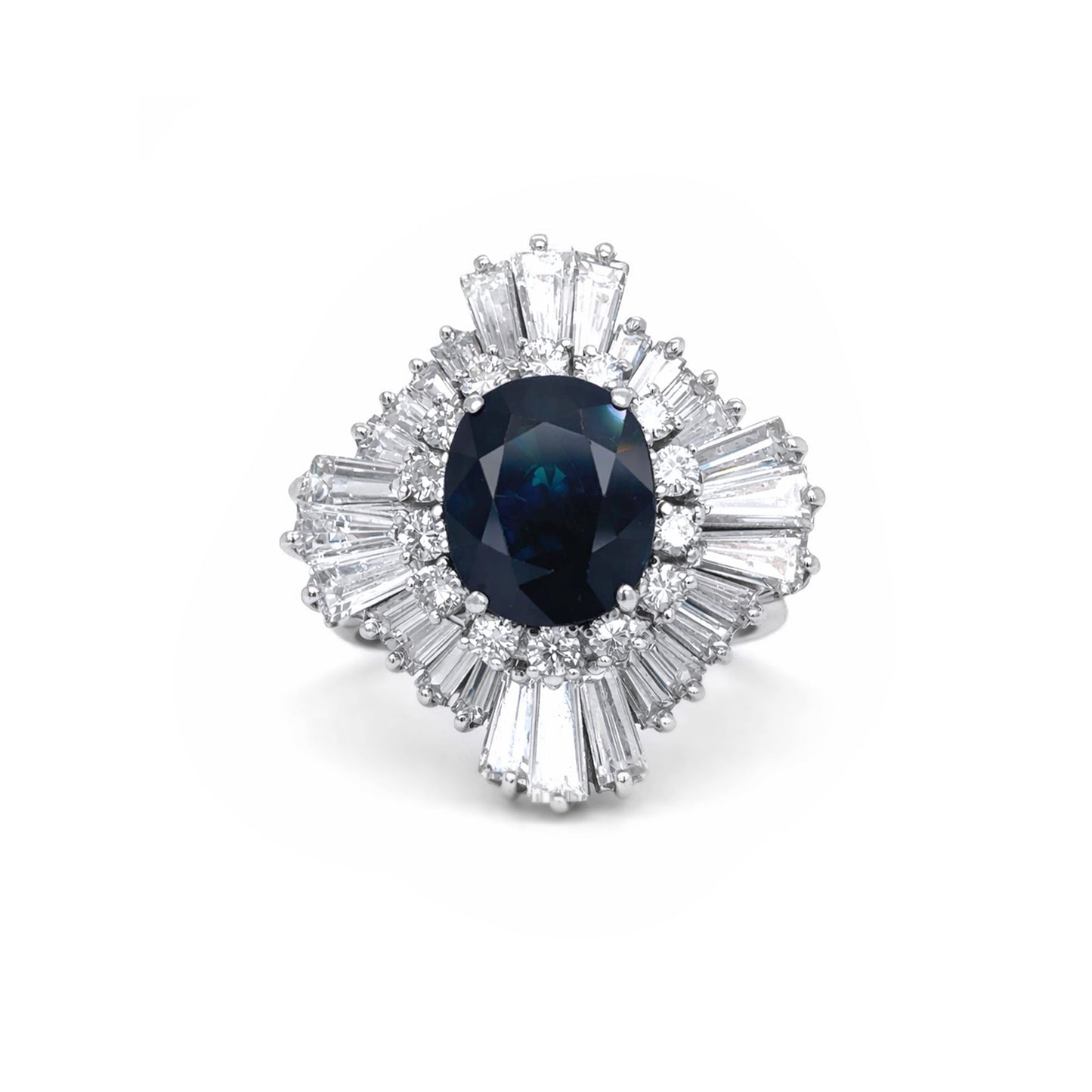 14KW 6.50CTW BLUE SAPPHIRE-BG/RBD DIAMOND BALLERINA RING "AA" VS-F/G 8.4G