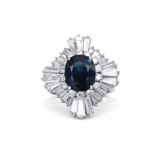 14KW 6.50CTW BLUE SAPPHIRE-BG/RBD DIAMOND BALLERINA RING "AA" VS-F/G 8.4G