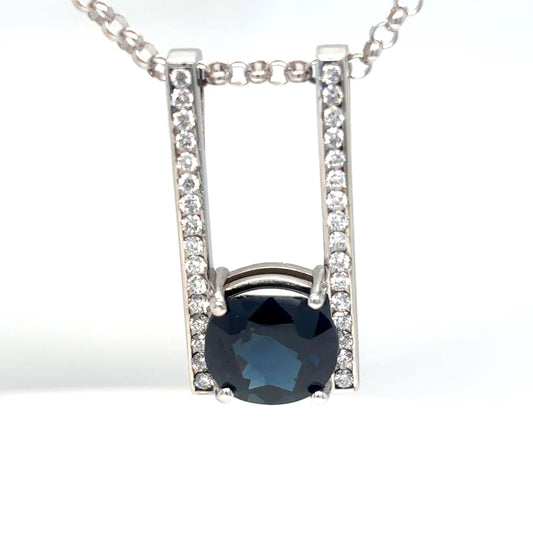 14KW 6.72CTW BLUE SAPPHIRE-DIAMOND BAR PENDANT "AA+" VS2/F-G 7.4G-Fine Jewelry in Bradenton &amp; Lakewood Ranch, Fl. | Michael &amp; Co. Jewelers