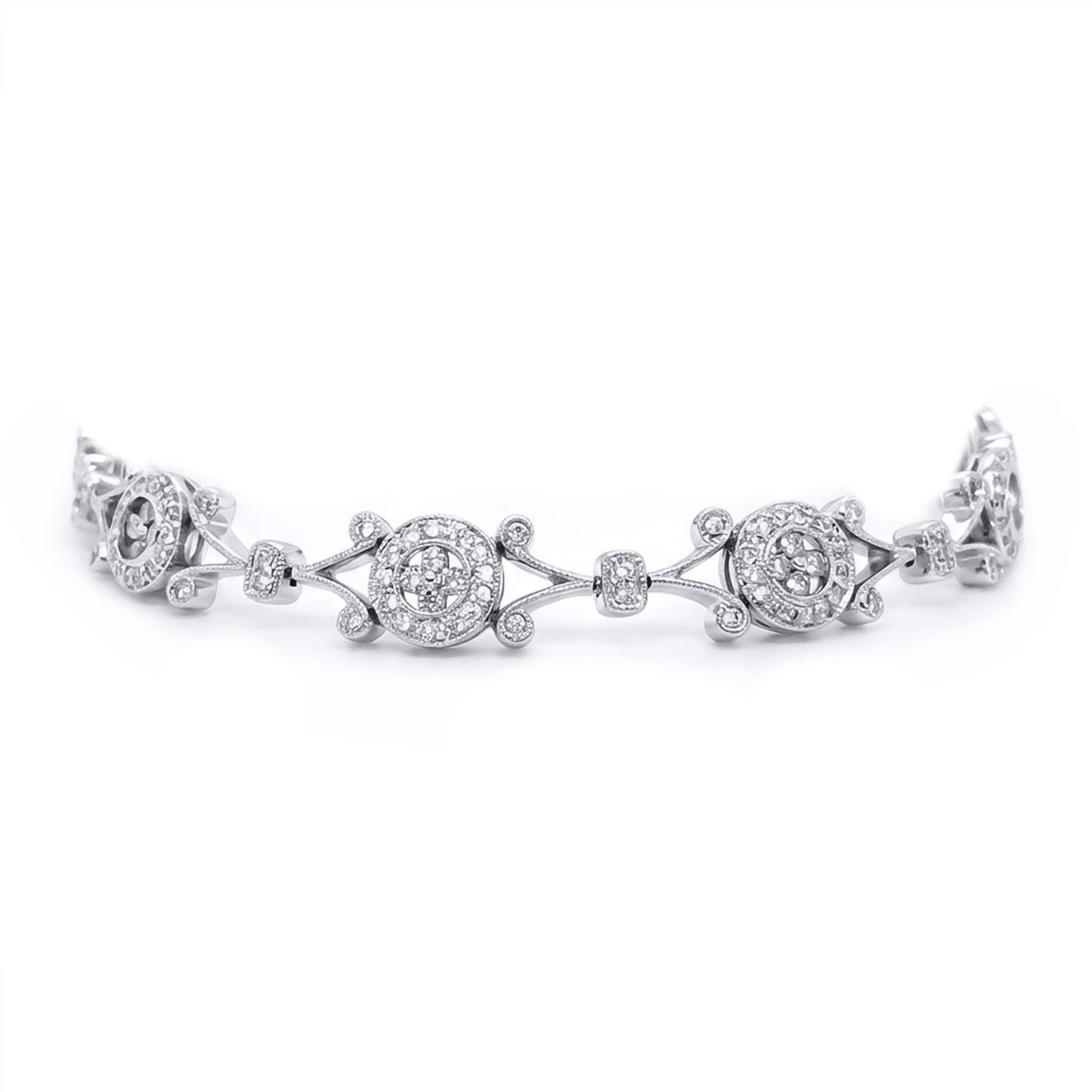 14KW 7.5" 2.50CTW DIAMOND HALO BRACELET SI2-I1/G-H 17.9G