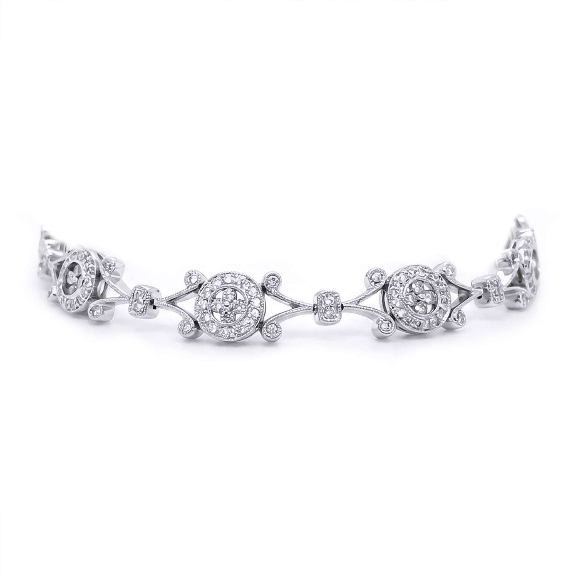 14KW 7.5" 2.50CTW DIAMOND HALO BRACELET SI2-I1/G-H 17.9G