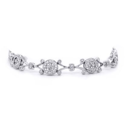 14KW 7.5" 2.50CTW DIAMOND HALO BRACELET SI2-I1/G-H 17.9G