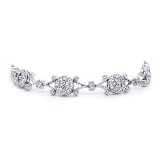 14KW 7.5" 2.50CTW DIAMOND HALO BRACELET SI2-I1/G-H 17.9G