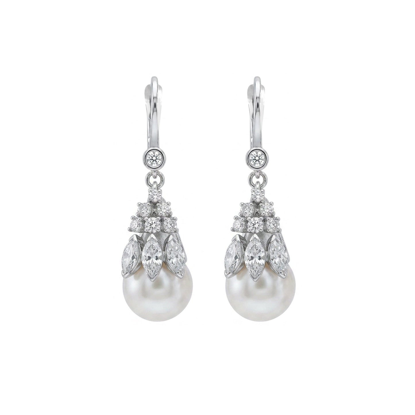 14KW 9.5MM SOUTH SEA PEARL-2.00CTW DIAMOND DANGLE EARRINGS "AA" VS/F-G 8.0G