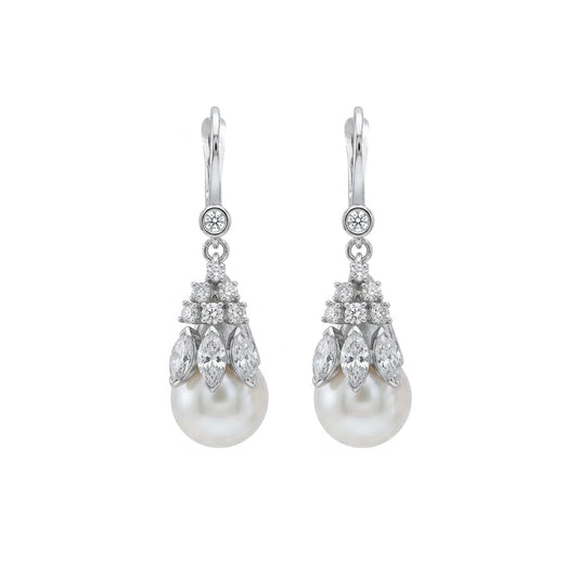 14KW 9.5MM SOUTH SEA PEARL-2.00CTW DIAMOND DANGLE EARRINGS "AA" VS/F-G 8.0G - Michael & Co. Jewelers