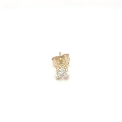 14KY 0.15CTW ROUND DIAMOND SOLITAIRE EARRRINGS I1/H