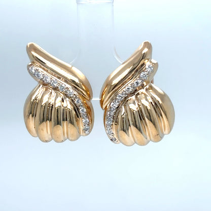 14KY 0.25CTW FASHION EARRINGS W/ OMEGA CLIP BACK SI2/G-H 8.0G