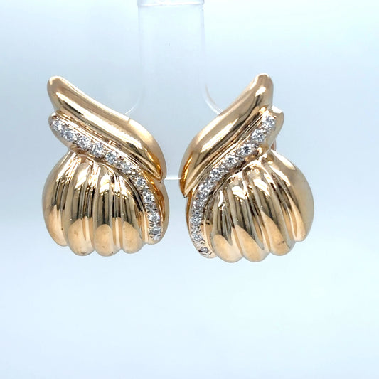 14KY 0.25CTW FASHION EARRINGS W/ OMEGA CLIP BACK SI2/G-H 8.0G