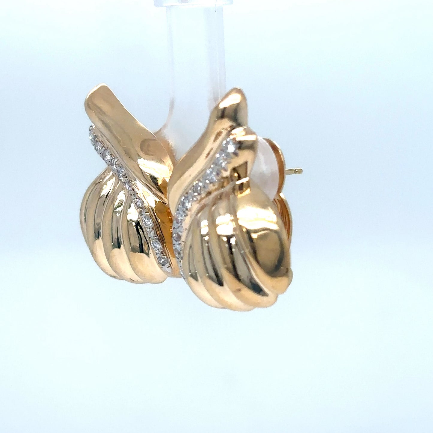 14KY 0.25CTW FASHION EARRINGS W/ OMEGA CLIP BACK SI2/G-H 8.0G