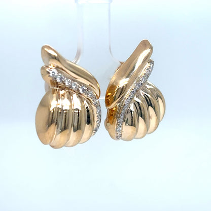 14KY 0.25CTW FASHION EARRINGS W/ OMEGA CLIP BACK SI2/G-H 8.0G
