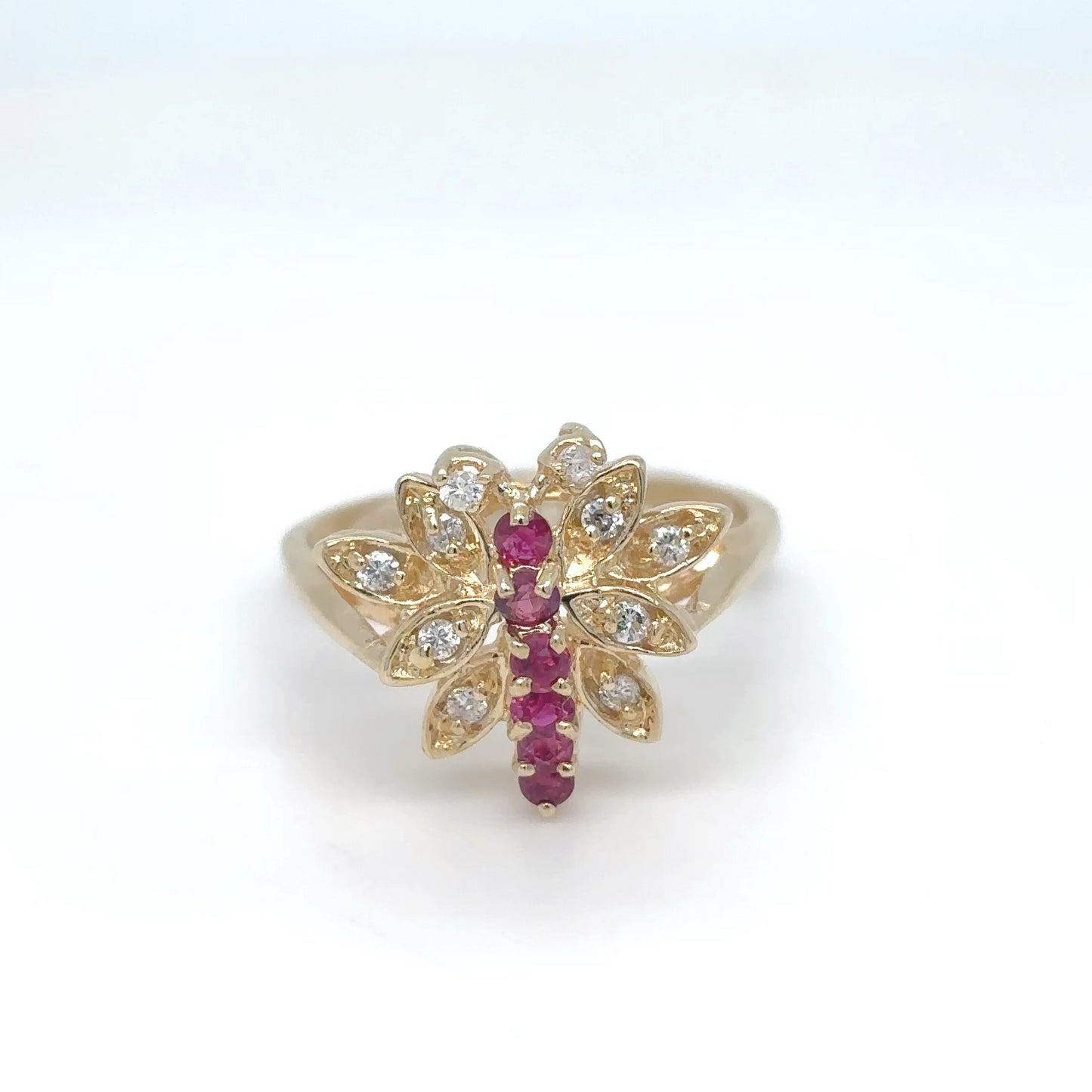 14KY 0.34CTW RUBY-DIAMOND BUTTERFLY RING "AA" I1/G-H 3.4