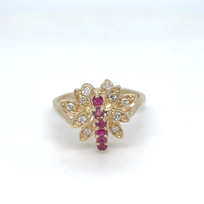 14KY 0.34CTW RUBY-DIAMOND BUTTERFLY RING "AA" I1/G-H 3.4
