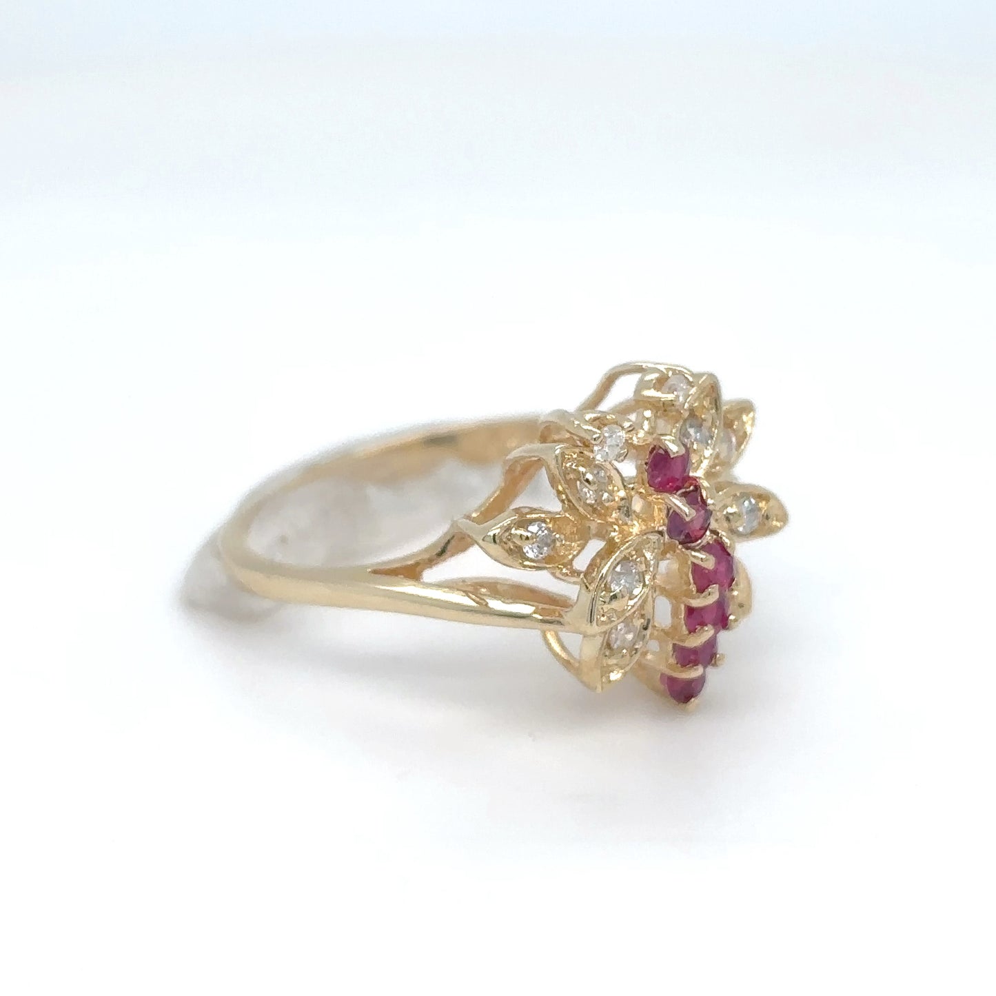 14KY 0.34CTW RUBY-DIAMOND BUTTERFLY RING "AA" I1/G-H 3.4