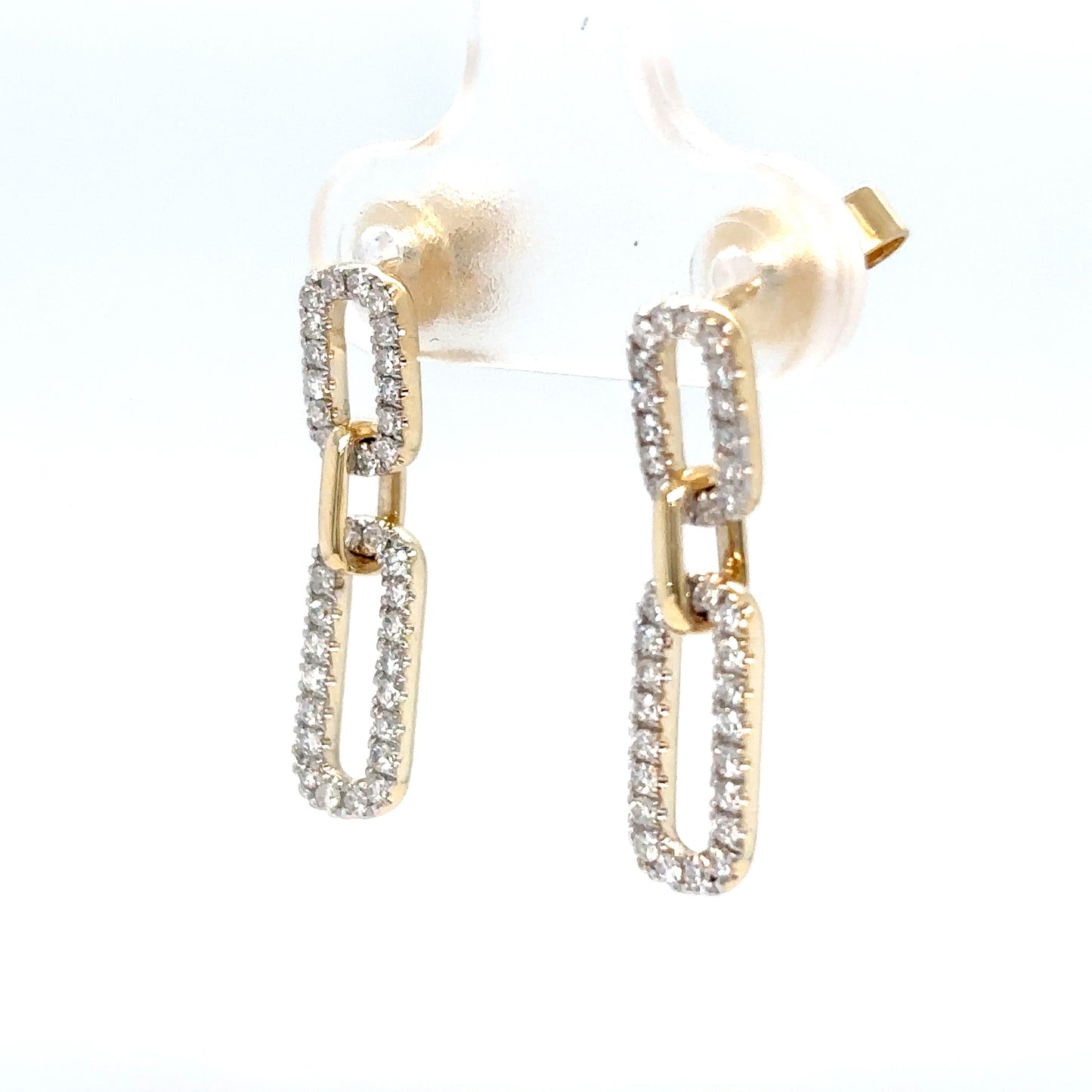 14KY 0.38CTW ROUND DIAMOND PAPERCLIP DANGLE EARRINGS VS/G 3.4G