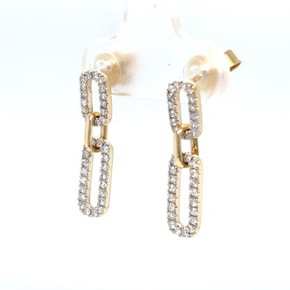 14KY 0.38CTW ROUND DIAMOND PAPERCLIP DANGLE EARRINGS VS/G 3.4G