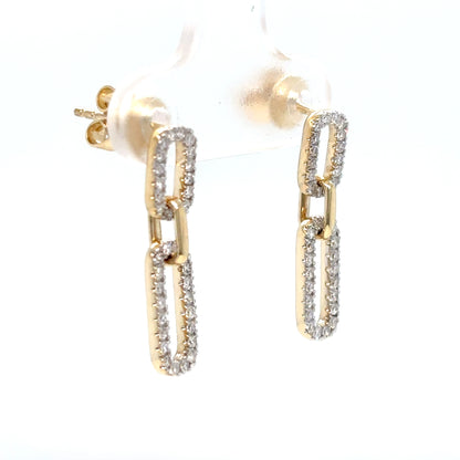14KY 0.38CTW ROUND DIAMOND PAPERCLIP DANGLE EARRINGS VS/G 3.4G