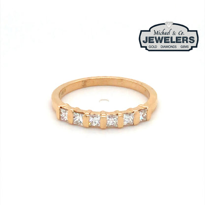14KY 0.42CTW BAR SET PRINCESS CUT DIAMOND BAND VS2/G-H 2.3G