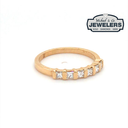 14KY 0.42CTW BAR SET PRINCESS CUT DIAMOND BAND VS2/G-H 2.3G