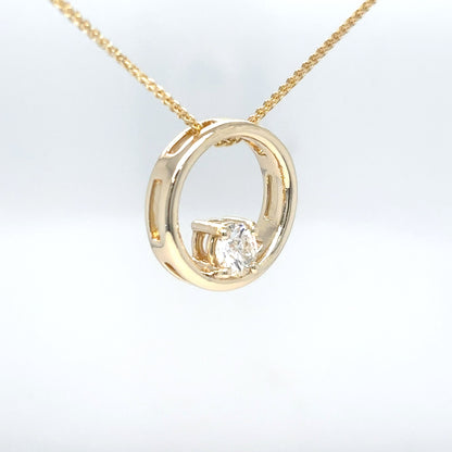 14KY 0.50CTW ROUND BRILLIANT DIAMOND CIRCLE PENDANT VS2/J 3.4G