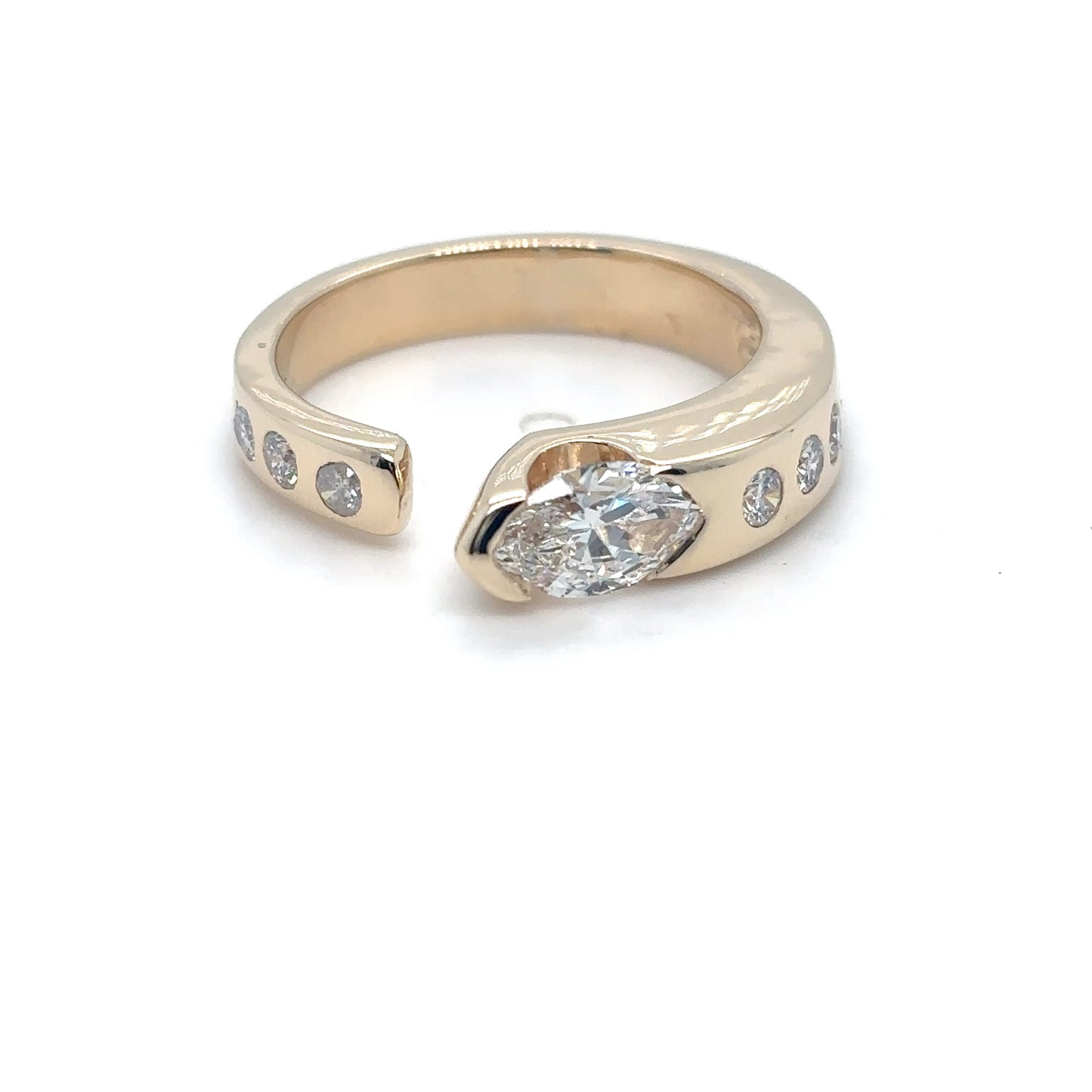 14KY 0.83CTW MARQUISE-ROUND BRILLIANT DIAMOND RING VS1/G-H 5.8G