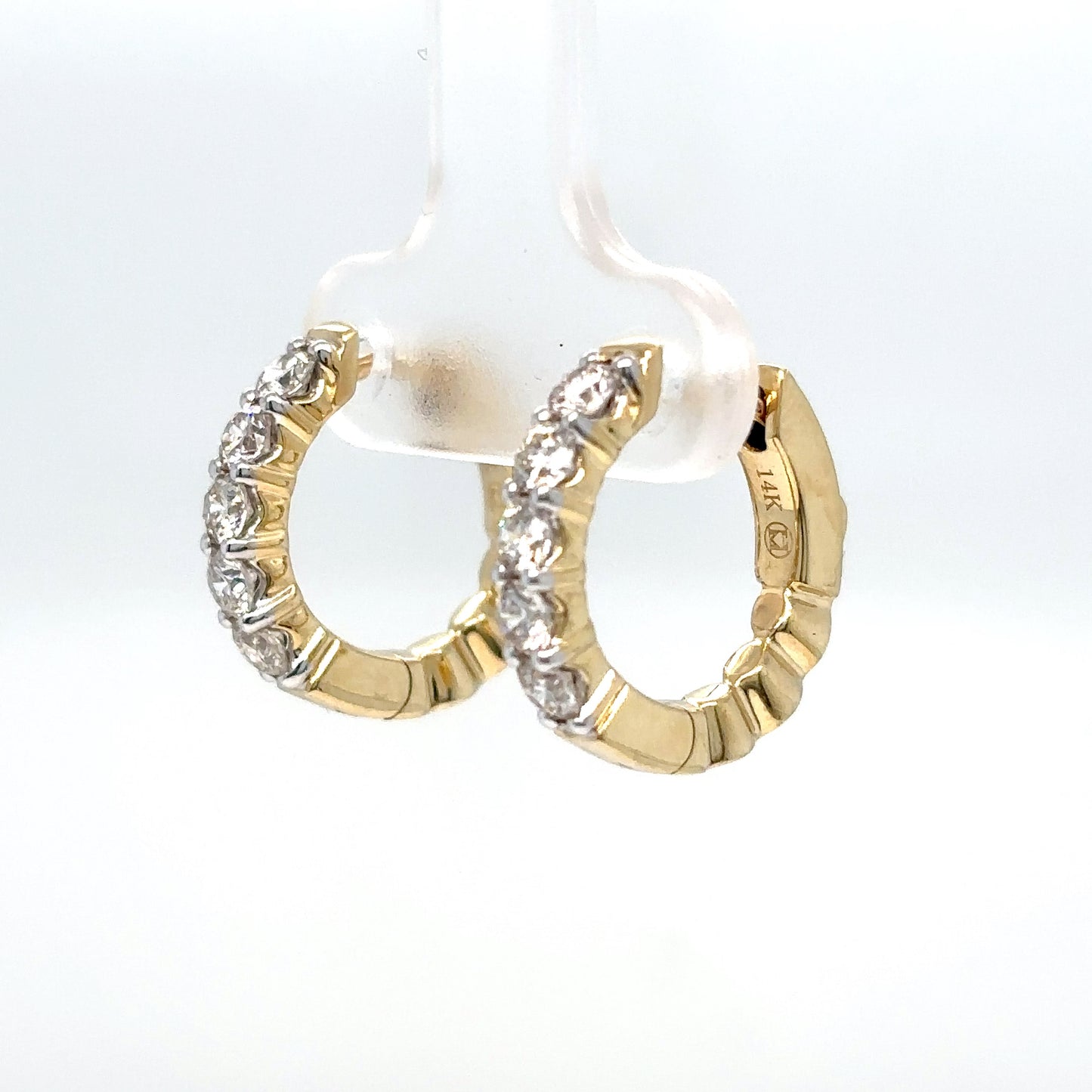 14KY 0.92CTW ROUND DIAMOND HOOP EARRINGS VS2/G 5.0G