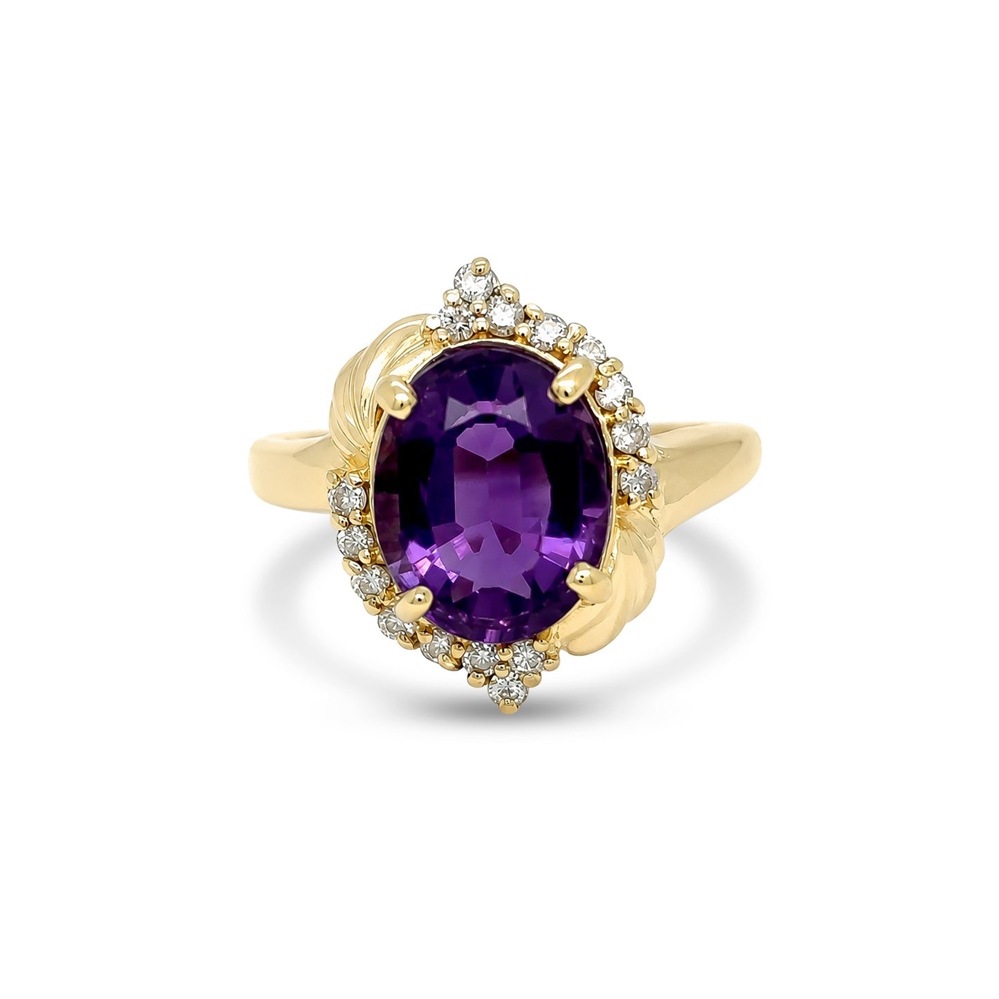14KY 11X9MM OVAL AMETHYST-0.16CTW DIAMOND RING 5.9G