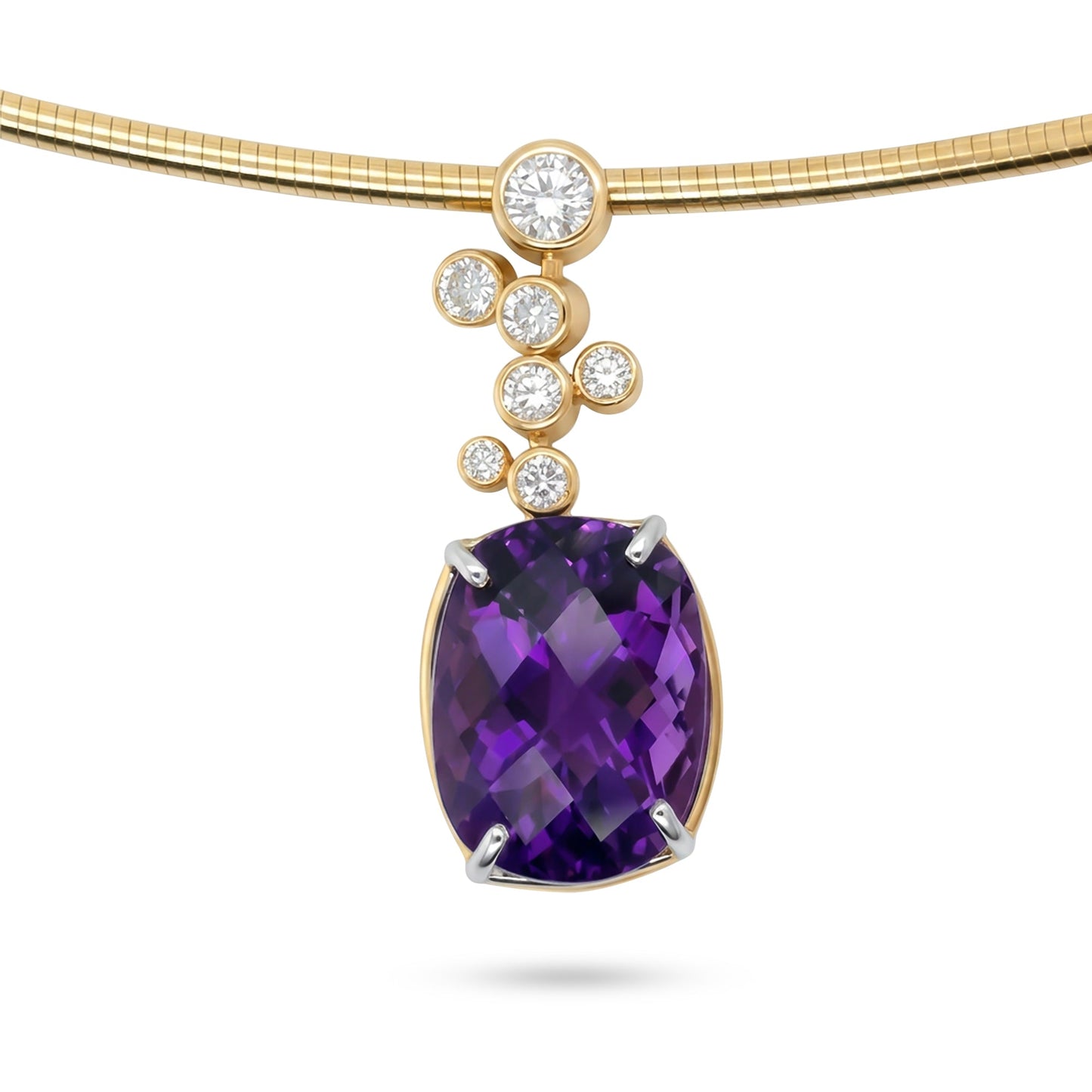 14KY 16" 2.0MM OMEGA 10.85CT AFRICAN AMETHYST-0.55CTW DIAMOND NECKLACE VS/F-G 16.5G