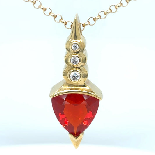 14KY 16" 5.40CTW MEXICAN FIRE OPAL-DIAMOND PENDANT "AAA" VS/F-G 12.3G-Fine Jewelry in Bradenton &amp; Lakewood Ranch, Fl. | Michael &amp; Co. Jewelers