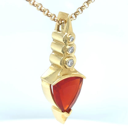 14KY 16" 5.40CTW MEXICAN FIRE OPAL-DIAMOND PENDANT "AAA" VS/F-G 12.3G