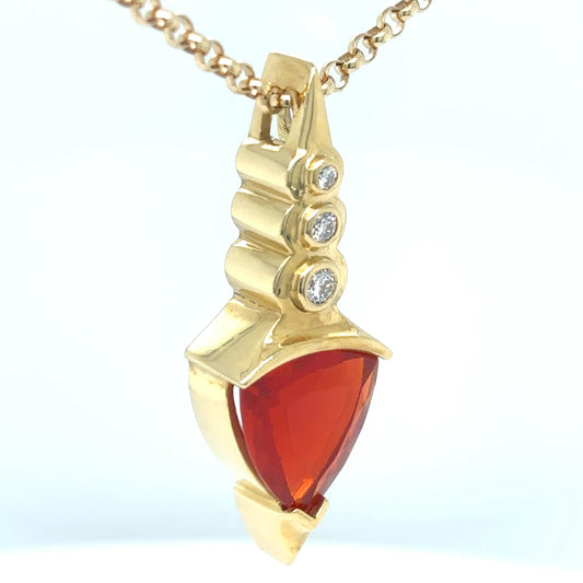 14KY 16" 5.40CTW MEXICAN FIRE OPAL-DIAMOND PENDANT "AAA" VS/F-G 12.3G-Fine Jewelry in Bradenton &amp; Lakewood Ranch, Fl. | Michael &amp; Co. Jewelers