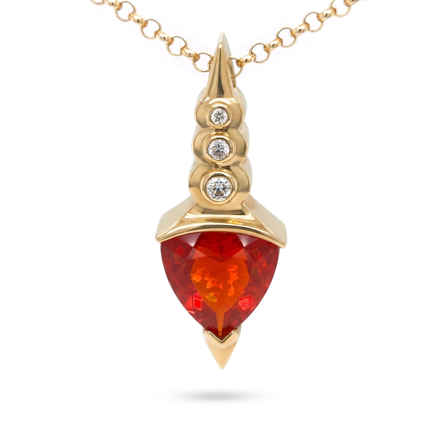 14KY 16" 5.40CTW MEXICAN FIRE OPAL-DIAMOND PENDANT "AAA" VS/F-G 12.3G - Michael & Co. Jewelers