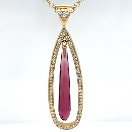 14KY 16" 9.50CTW PINK TOURMALINE-DIAMOND PENDANT "AAA" VS/F-G 17.5-Fine Jewelry in Bradenton &amp; Lakewood Ranch, Fl. | Michael &amp; Co. Jewelers