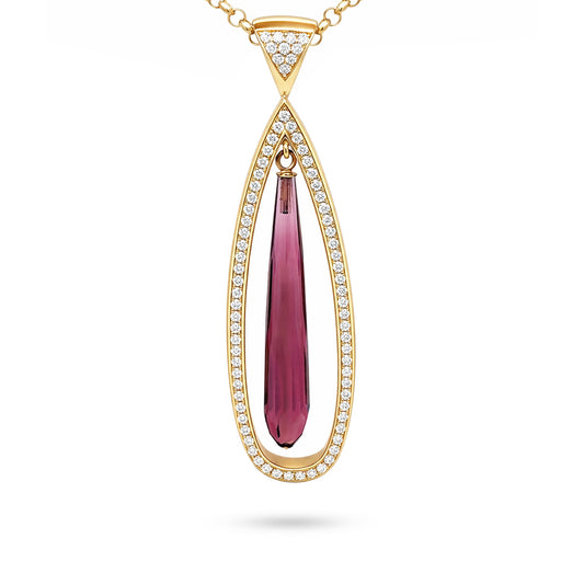 14KY 16" 9.50CTW PINK TOURMALINE-DIAMOND PENDANT "AAA" VS/F-G 17.5 - Michael & Co. Jewelers