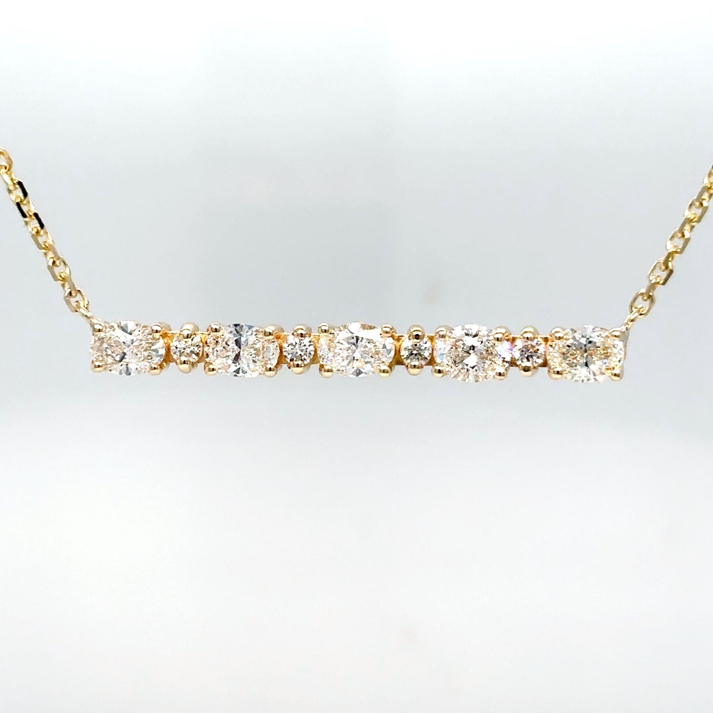 14KY 17" 1.37CTW OVAL-ROUND BRILLIANT DIAMOND BAR PENDANT VS2-SI1-F-G 4.5G