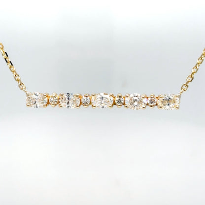 14KY 17" 1.37CTW OVAL-ROUND BRILLIANT DIAMOND BAR PENDANT VS2-SI1-F-G 4.5G