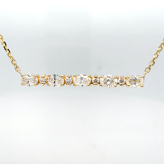 14KY 17" 1.37CTW OVAL-ROUND BRILLIANT DIAMOND BAR PENDANT VS2-SI1-F-G 4.5G-Fine Jewelry in Bradenton &amp; Lakewood Ranch, Fl. | Michael &amp; Co. Jewelers