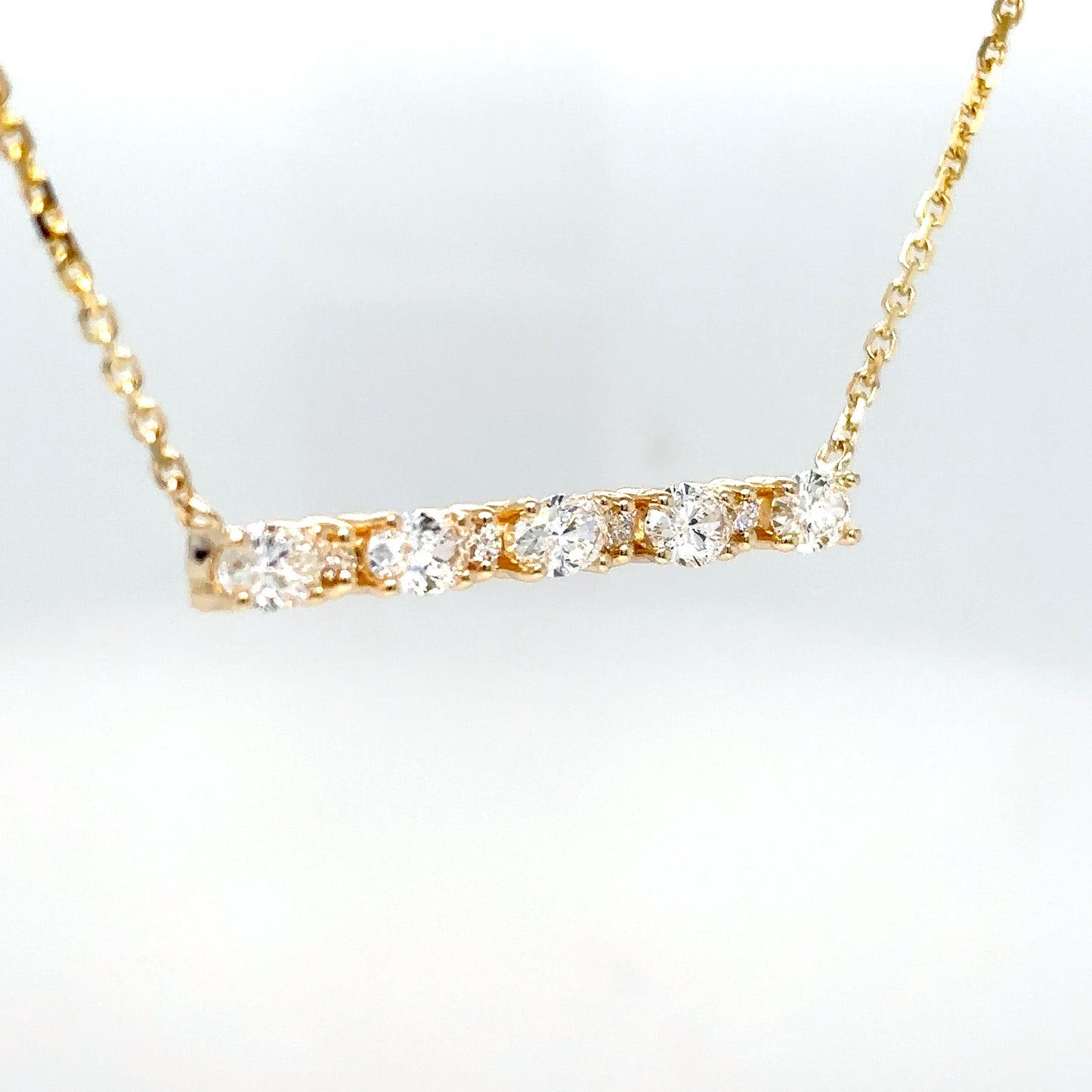 14KY 17" 1.37CTW OVAL-ROUND BRILLIANT DIAMOND BAR PENDANT VS2-SI1-F-G 4.5G