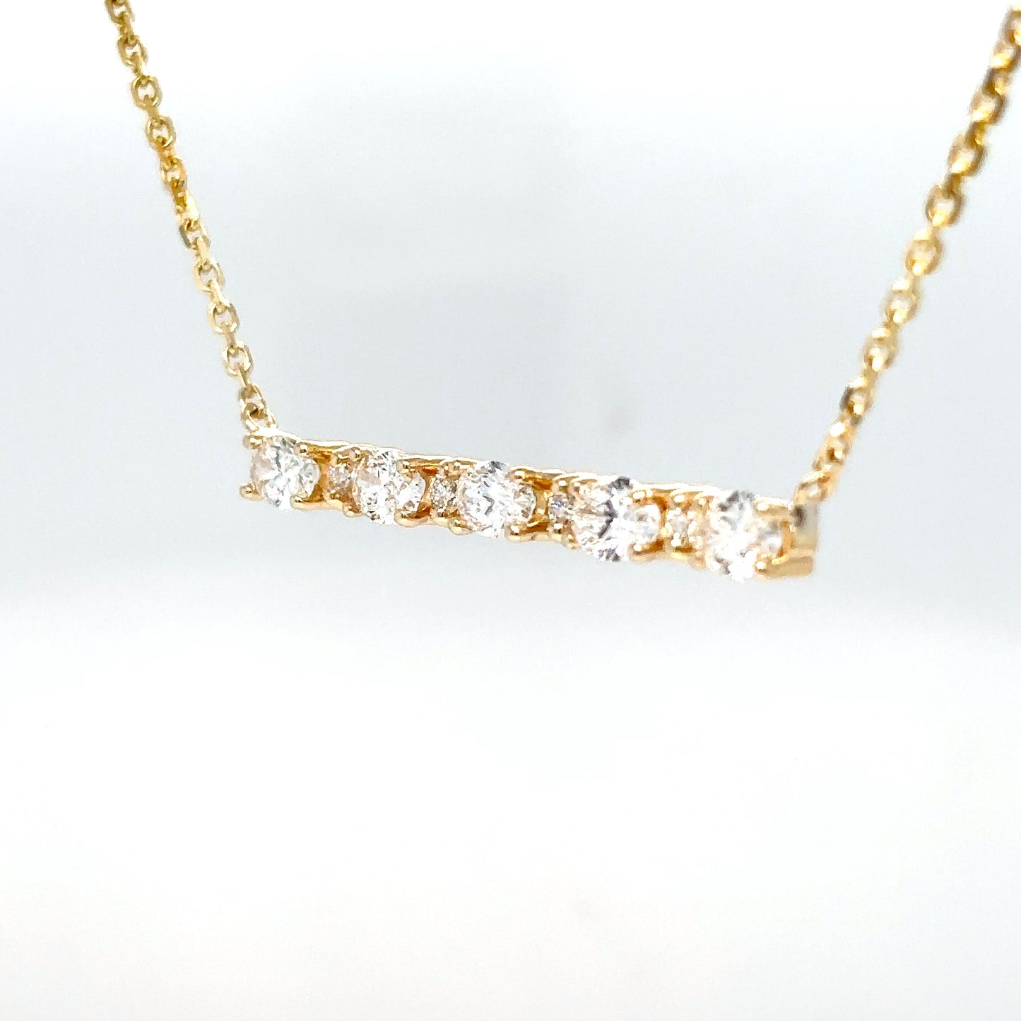 14KY 17" 1.37CTW OVAL-ROUND BRILLIANT DIAMOND BAR PENDANT VS2-SI1-F-G 4.5G