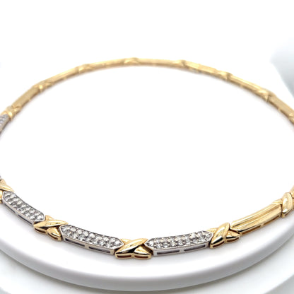 14KTT 17" 2.00CTW PAVE DIAMOND "X" NECKLACE SI2/H-I 35.2G