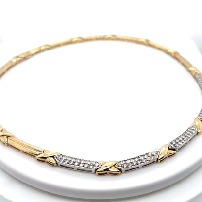 14KTT 17" 2.00CTW PAVE DIAMOND "X" NECKLACE SI2/H-I 35.2G