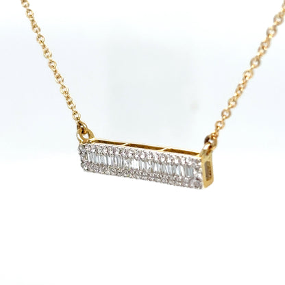 14KY 18" 0.52CTW BAGUETTE-ROUND DIAMOND BAR PENDANT VS2/G 3.4G