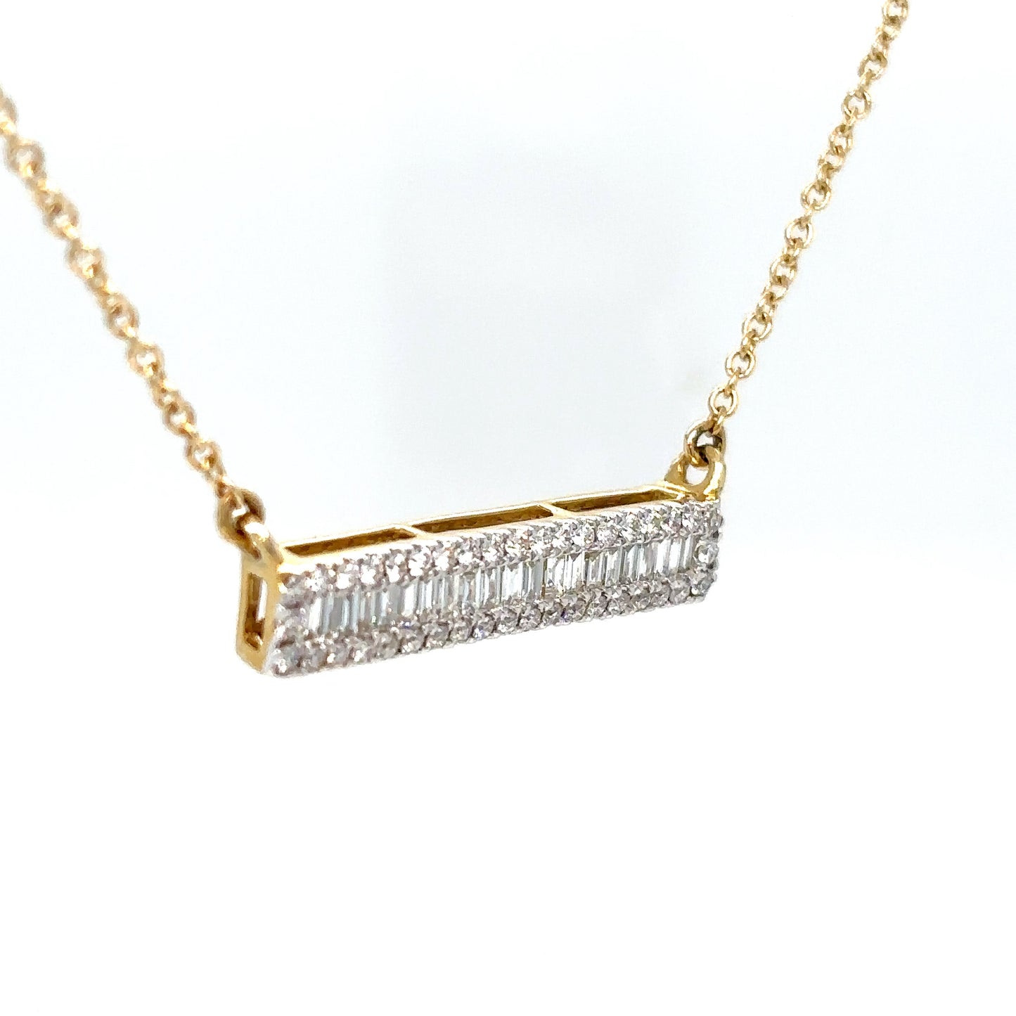 14KY 18" 0.52CTW BAGUETTE-ROUND DIAMOND BAR PENDANT VS2/G 3.4G