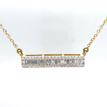 14KY 18" 0.52CTW BAGUETTE-ROUND DIAMOND BAR PENDANT VS2/G 3.4G