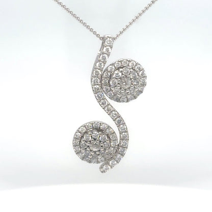 14KW 18"  1.00CTW DOUBLE HALO CLUSTER DIAMOND PENDANT SI2-I1/H-I 5.5G