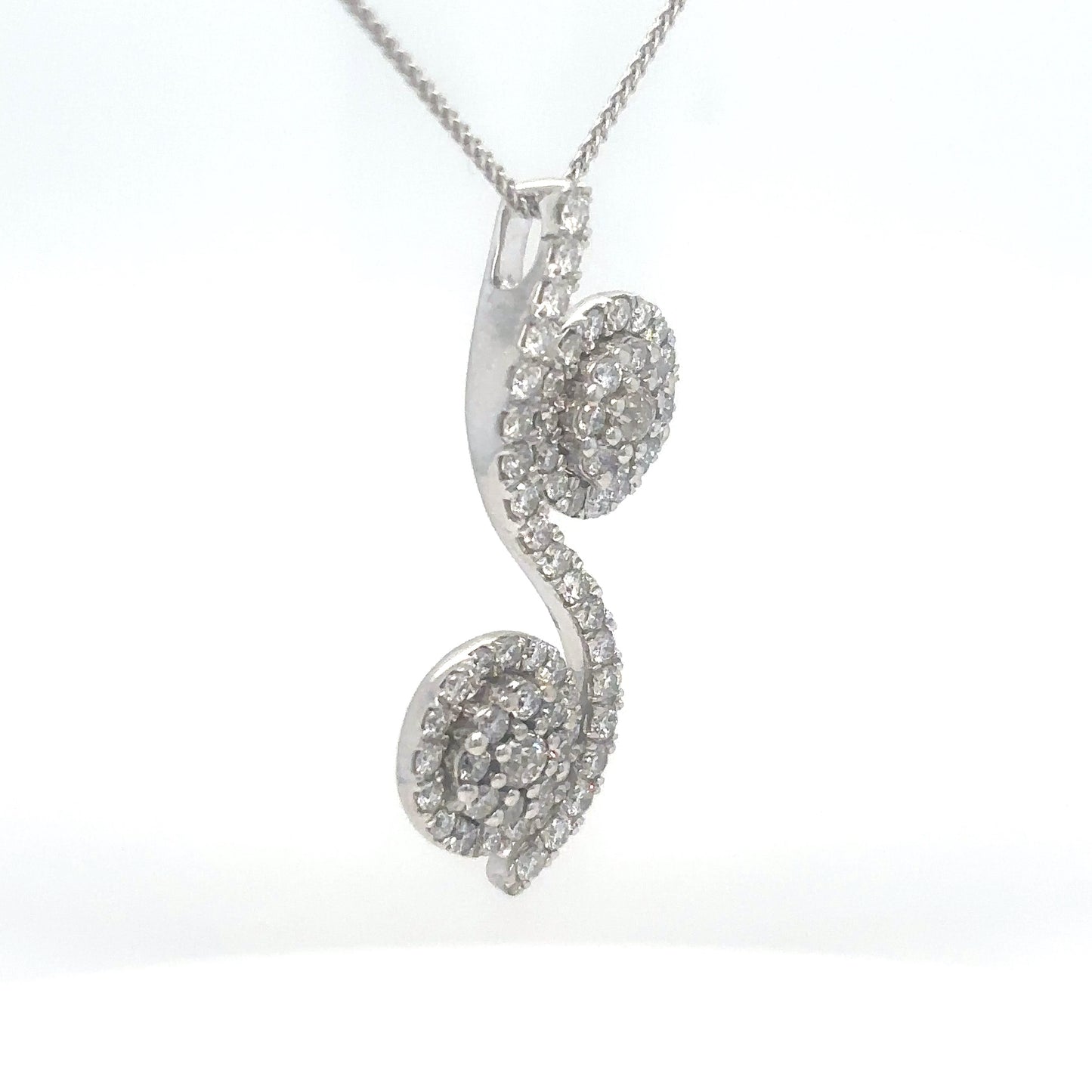 14KW 18"  1.00CTW DOUBLE HALO CLUSTER DIAMOND PENDANT SI2-I1/H-I 5.5G