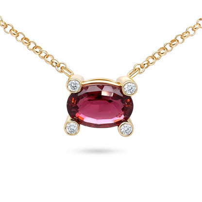 14KY 18" 6.24CTW RUBELLITE-DIAMOND PENDANT VS2/F-G 10.4G