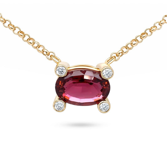 14KY 18" 6.24CTW RUBELLITE-DIAMOND PENDANT VS2/F-G 10.4G - Michael & Co. Jewelers